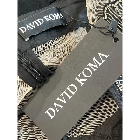 DAVID KOMA Crystal Flower Embroidered Patches Jumpsuit in Black Silver 2 New - Picture 10 of 16